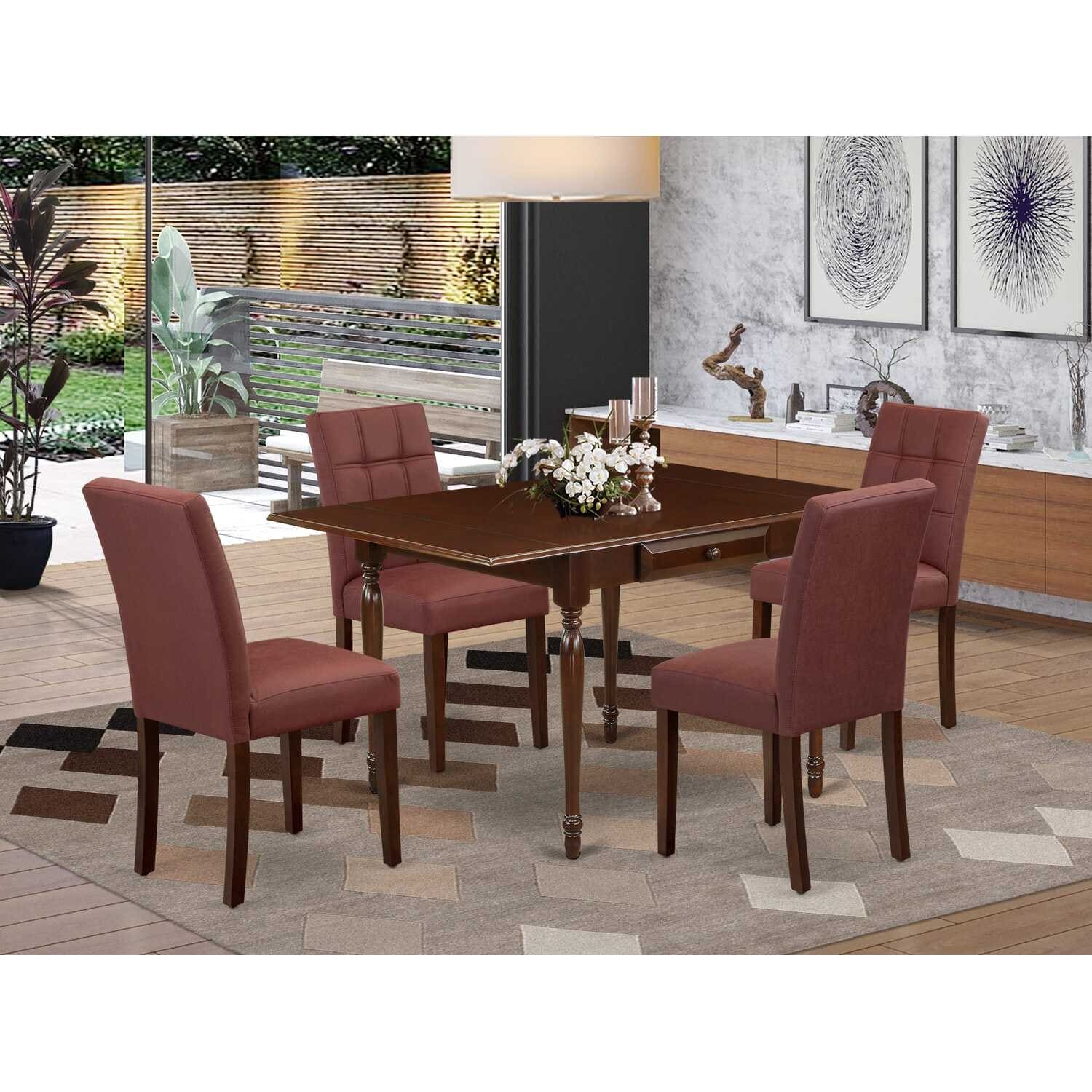 5-Piece Mahogany Finish Solid Wood Top - Rectangular Dining Room Set - (Seats-4)