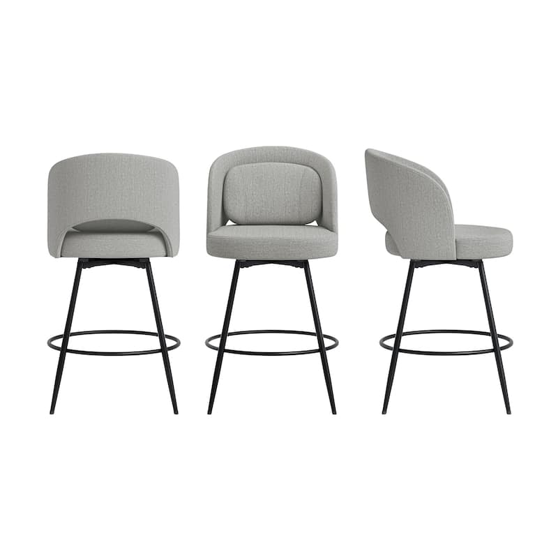26 Inch Modern Upholstered Bar Stools, Swivel Metal Bar Stools Set Of 2/3/4, Bar Stools For Kitchen Island