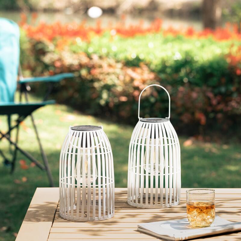 Glitzhome Set of 2 Metal Solar Powered Outdoor Hanging Lantern