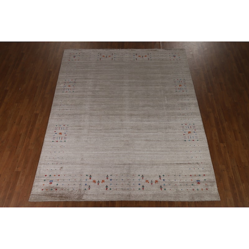 Hand Knotted Oriental 100% Wool Carpet Tribal Tribal Greys & Charcoal Gabbeh Area Rug - 9' 11'' X 8' 0''