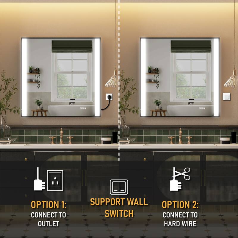 36"H Wall Mounted Bathroom Rectangle Framed LED Mirror With Memory Function