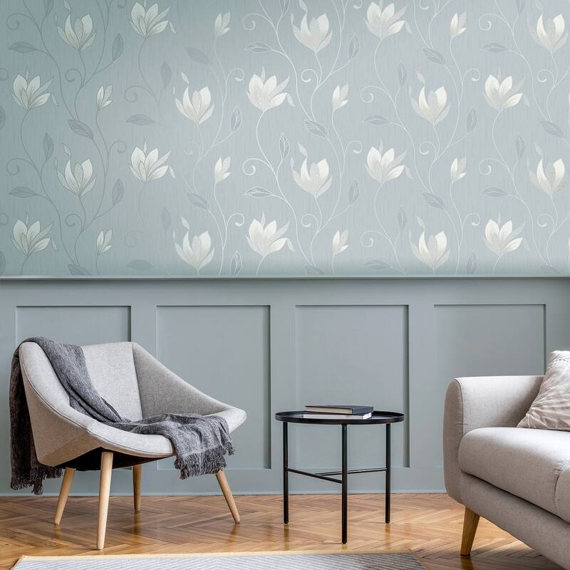 Fine Decor Synergy Light Blue Floral Wallpaper