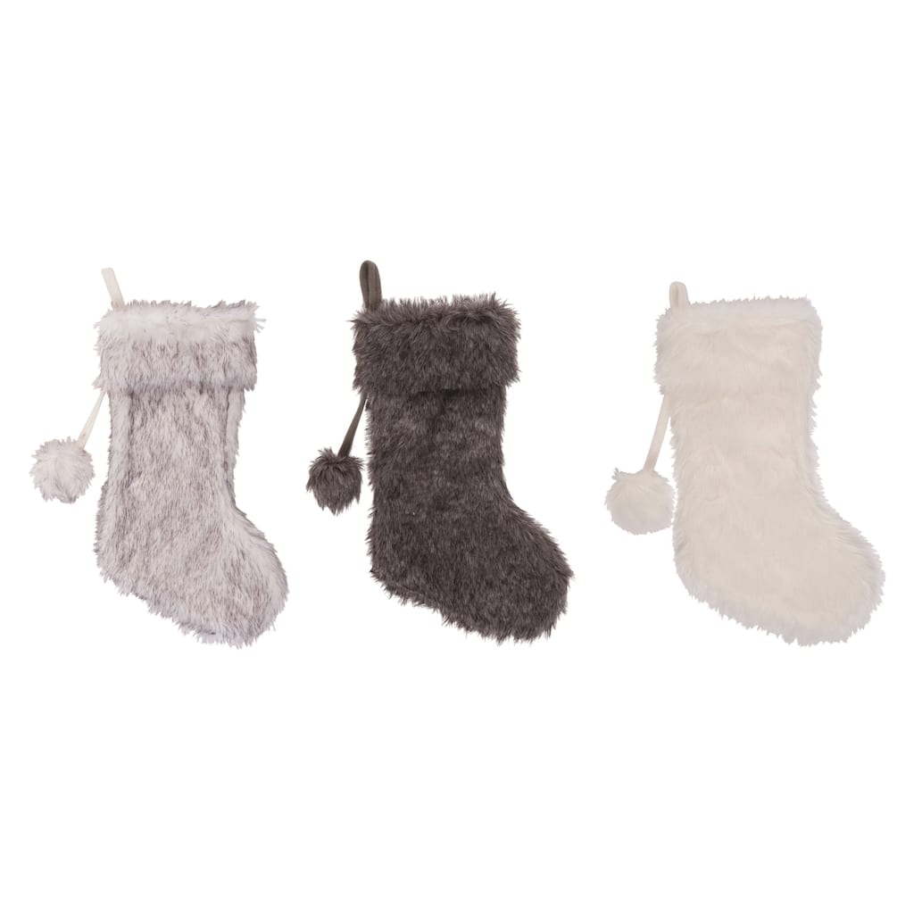Transpac Faux Fur Stocking Set of 3 Christmas Home Decorations