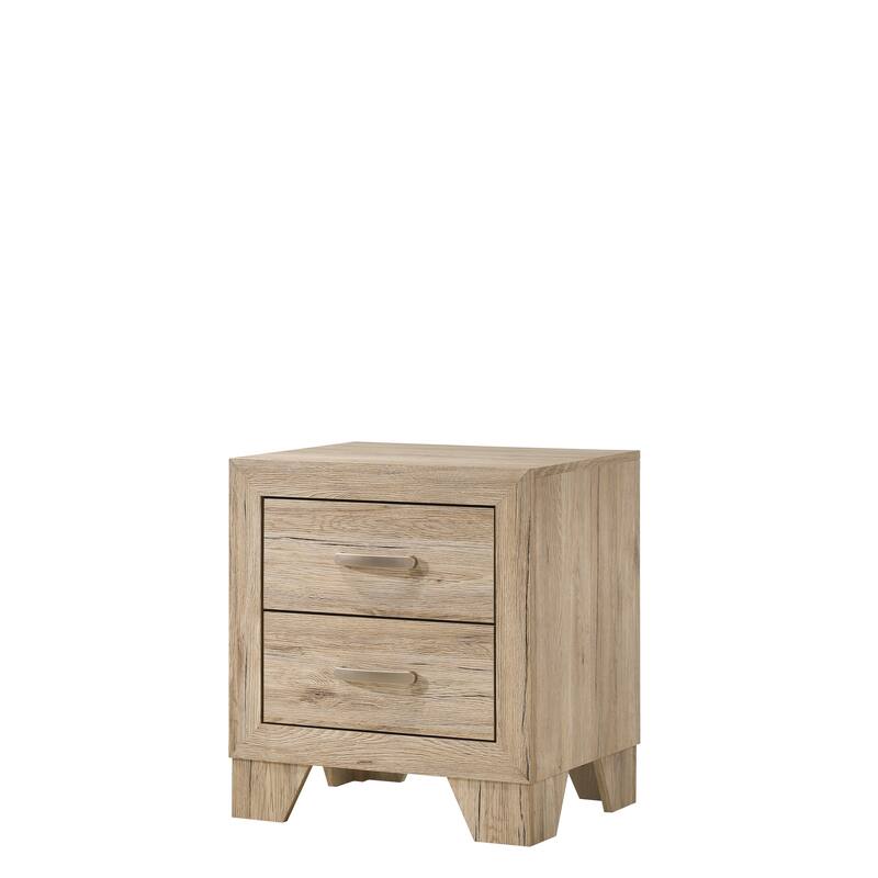 Natural Finish Nightstand with Two Drawers and Tapered Legs