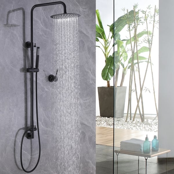 BWE Dual-Function 8-Spray Wall Mount Handheld Showerhead 1.8 GPM in Matte Black, Rain Shower Combo