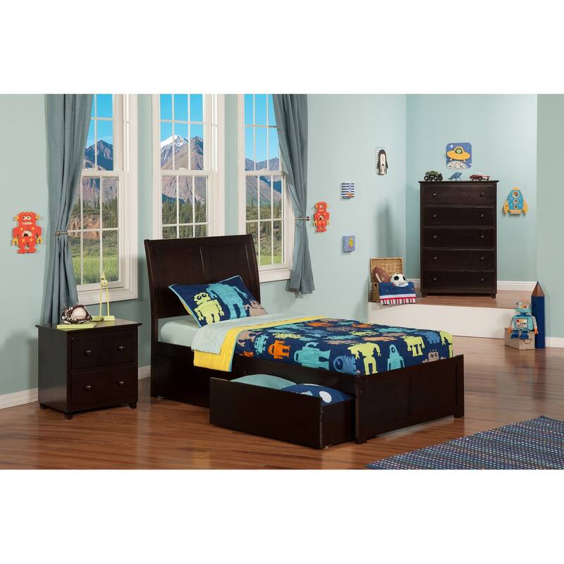 Portland Twin XL Platform Bed with Footboard and 2 Drawers in Espresso - Espresso - Twin XL