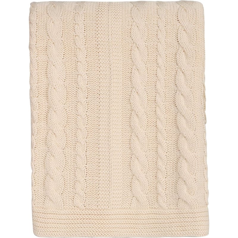 Delara Organic Cotton Throw Blanket 50x70 inches, GOTS Certified Cable Knitted Throws Blanket for Sofa Couch Bed, Baby Nursery