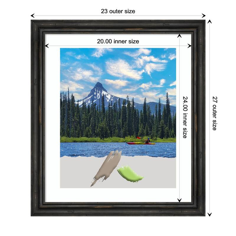 Rustic Pine Black Narrow Wood Picture Frame, Photo Frame, Art Frame - 20x24 Matted to 16x20