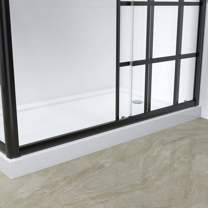 FELYL 48/60" W x 72" H Single Sliding Framed Shower Door with Heat Soaking Process and Protective Coating Clear Glass