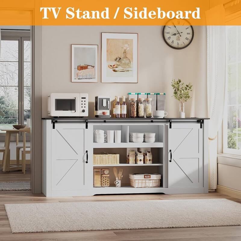 70" Farmhouse Large TV Stands, Entertainment Center with Sliding Doors - N/A