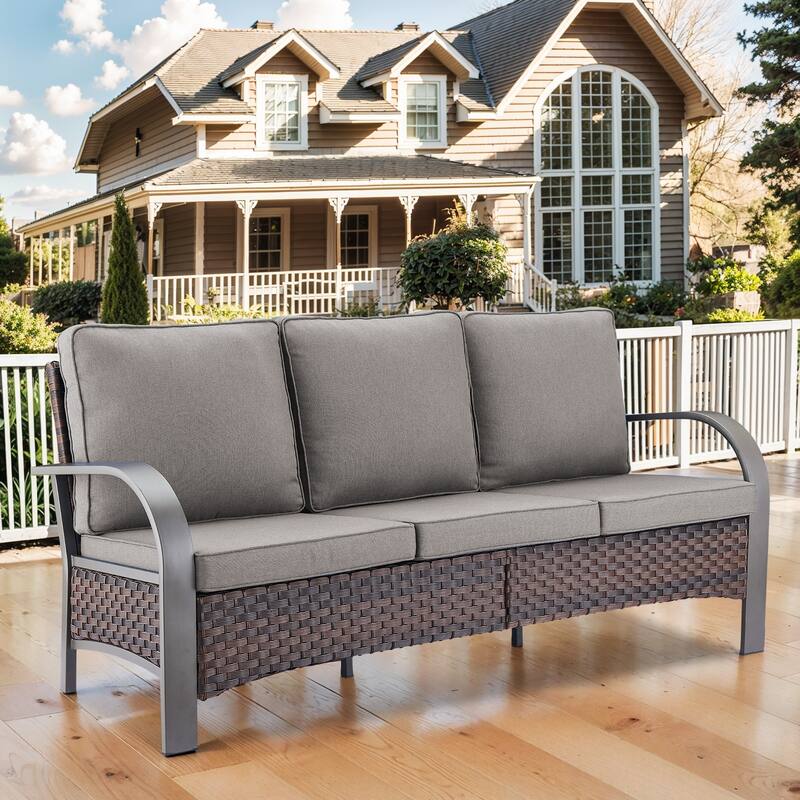 Gymojoy Industrial Style Premium Outdoor 3-Seat Rattan Sofa - 1-Piece - Grey