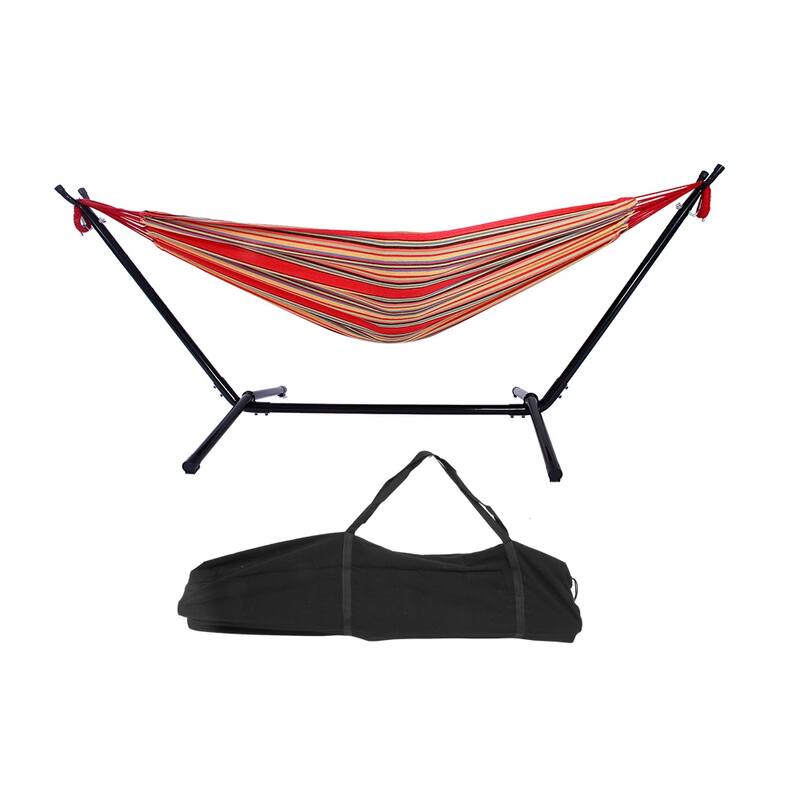 Portable Outdoor Polyester Hammock Set Black Background & Silver Flower & Colorful - 78.74 x 55.12