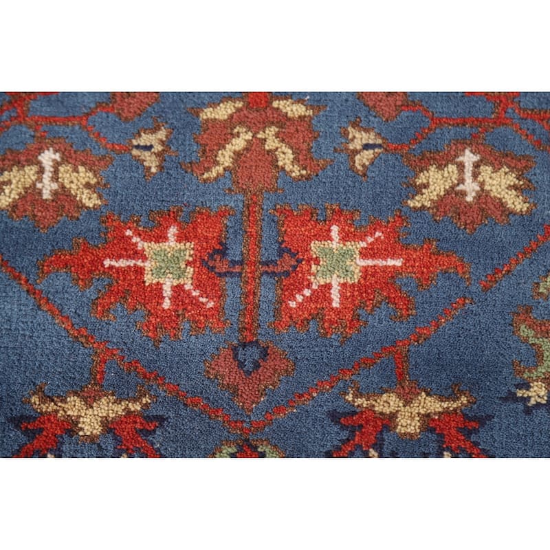 Blue Floral Oushak Indian Area Rug Hand-knotted Wool Carpet - 3'0"x 4'9"