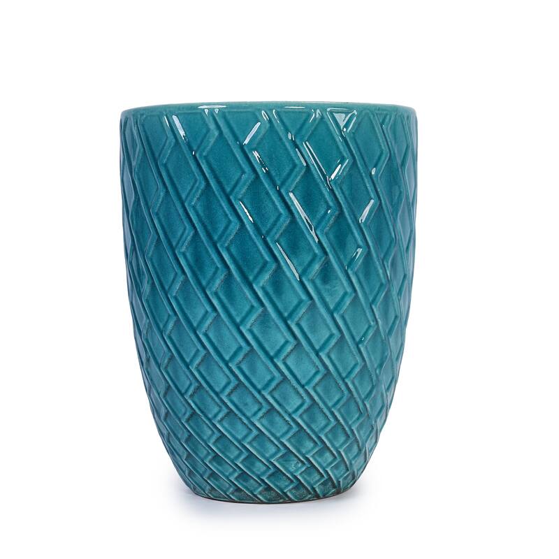 Elegant Ceramic Pot with Diamond Pattern for Indoor-Outdoor Plants