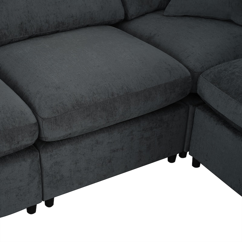 7-Seater Modular Chenille Sectional Sofa with Movable Ottoman by Harper&Bright Designs