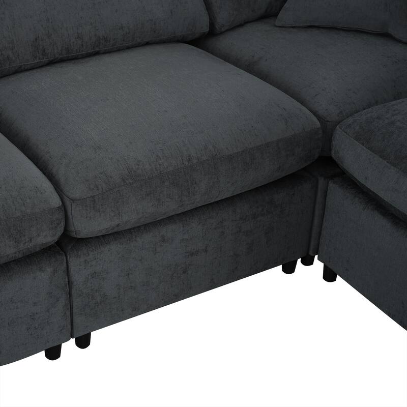 Oversized Modular Sectional Sofa, 7 Seater Corner Sofa, L-Shape Sofa Set with Movable Ottoman, Plush Chenille Fabric Large Sofa