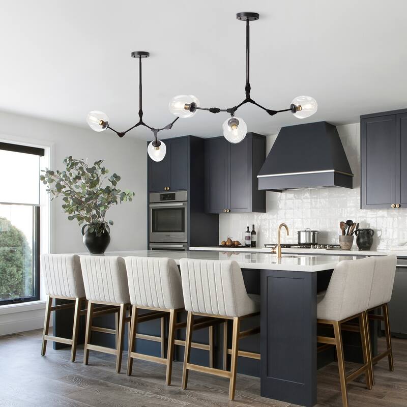 8-Light Black Modern Full-angle Adjustable Chandelier with Clear Glass Shades