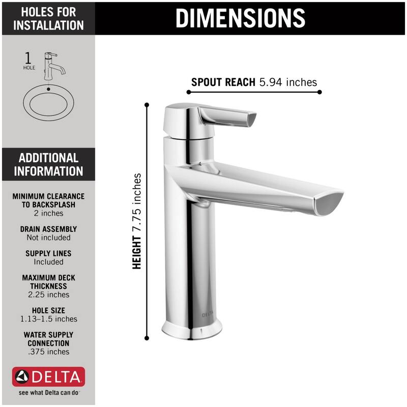 Delta Galeon 1.2 GPM Single Hole Bathroom Faucet Less Drain Assembly