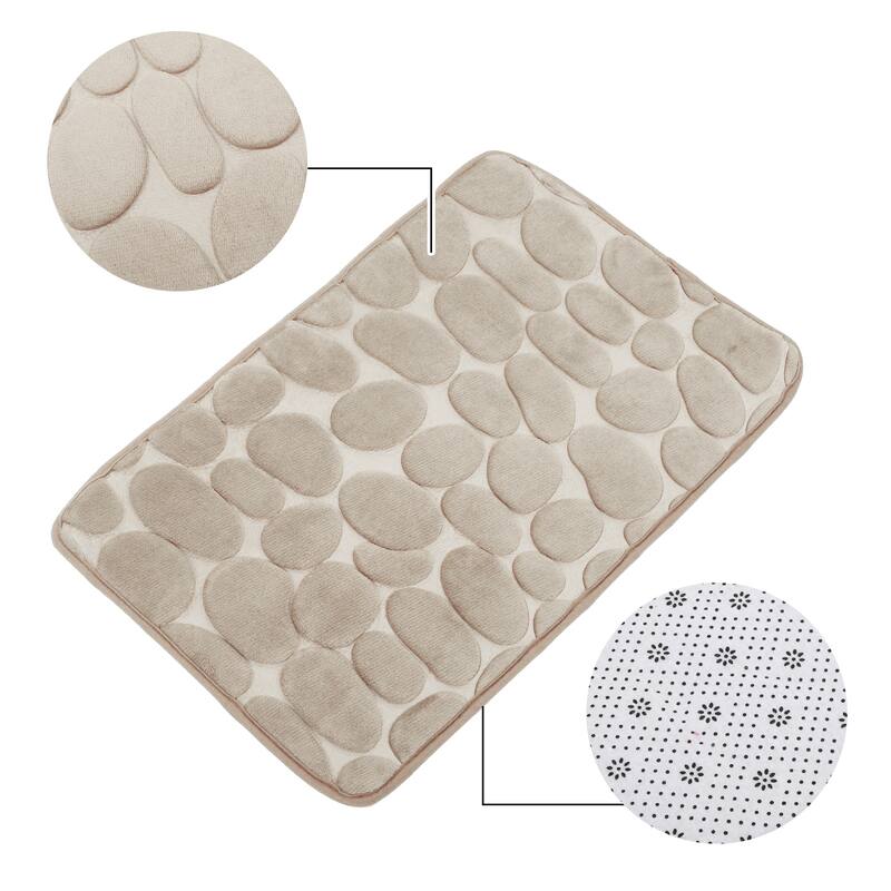 Non-Slip Bathroom Rugs, Polyester Bath Mat, Machine Washable Beige Cobblestone Pattern 23.62"x15.75"