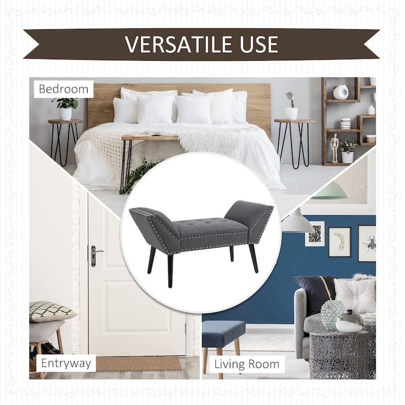 HOMCOM Modern Button Tufted Sitting Bench/Accent Fabric Upholstered Ottoman for Bedroom or Living Room
