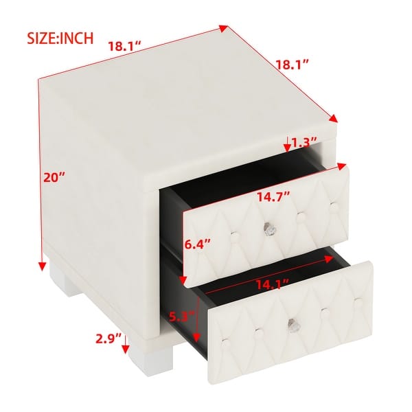 Velvet Nightstand with 2 Drawers Button-Tufted Storage Bedside Table