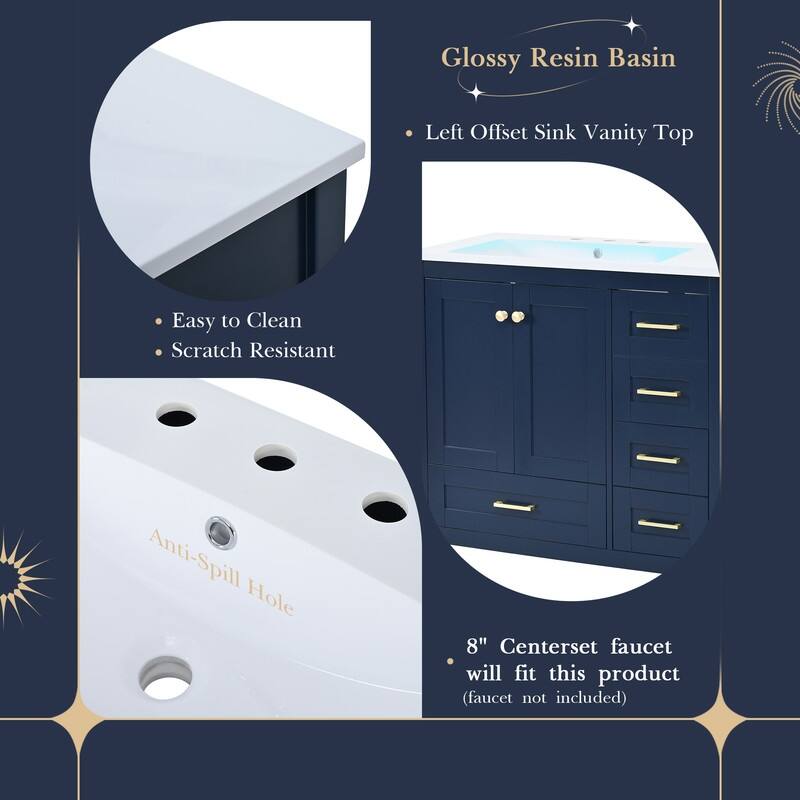 36'' Bathroom Vanity with Sink Combo Set, Modern Bathroom Cabinet with 4 Drawers,Blue