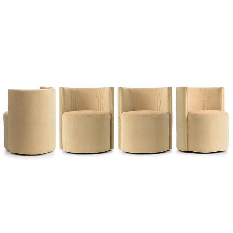 Velvet Swivel Dining Chairs with Rolling Casters, Upholstered Barrel Back Dining ArmChairs - Set of 4 - Camel-4-piece