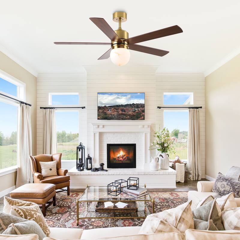 52" Modern Globe Frosted Glass Gold Dimmable Ceiling Fan with Light and Remote