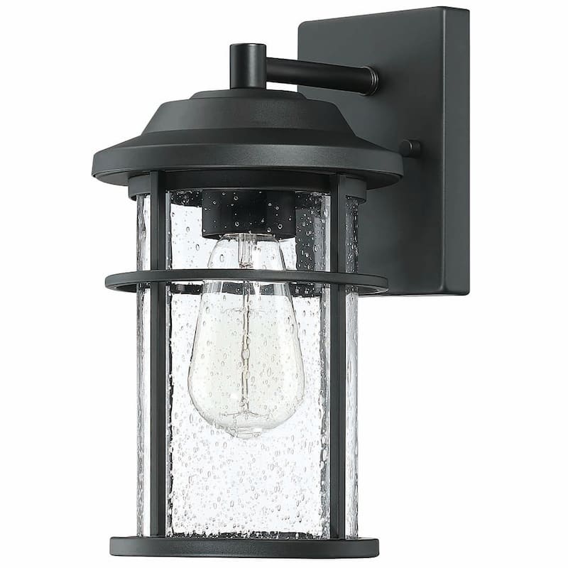 Modern Black Outdoor Wall Lantern with Seeded Glass