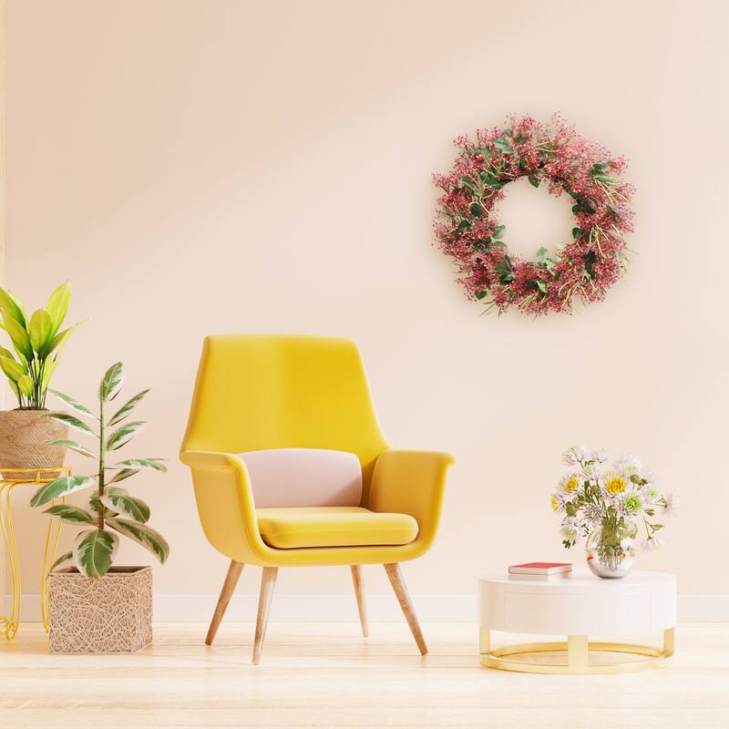 Gypsophila Floral Artificial Spring Wreath - 24" - Red