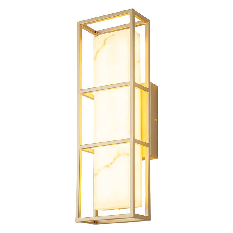 Brushed Gold LED Wall Sconce with White Alabaster Resin Shade - Gold