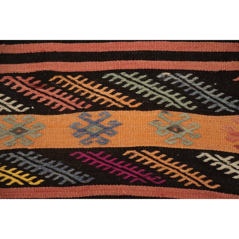 Hand Woven Oriental 100% Wool Carpet Southwestern Tribal Multi-Colored Kilim Runner Rug - 10' 11'' X 3' 9''