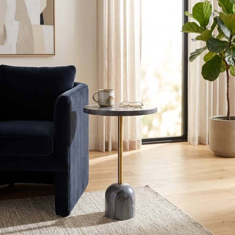 Modern Marble Top & Base Accent Table - Gray