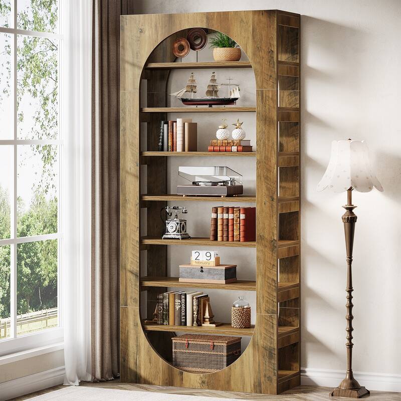 70.87" Arched Bookshelf, Wooden Bookcase with Storage, Book Shelf for Living Room, Bedroom, Office, Library