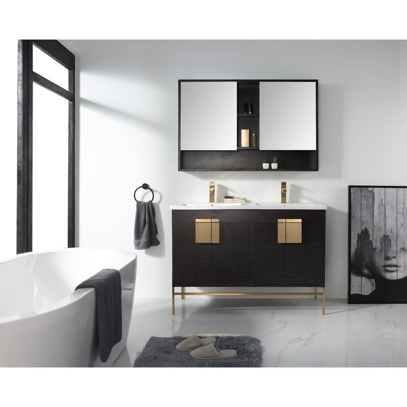 Modern Bathroom Vanity Set, Vitreous China Double Sink Top 48"