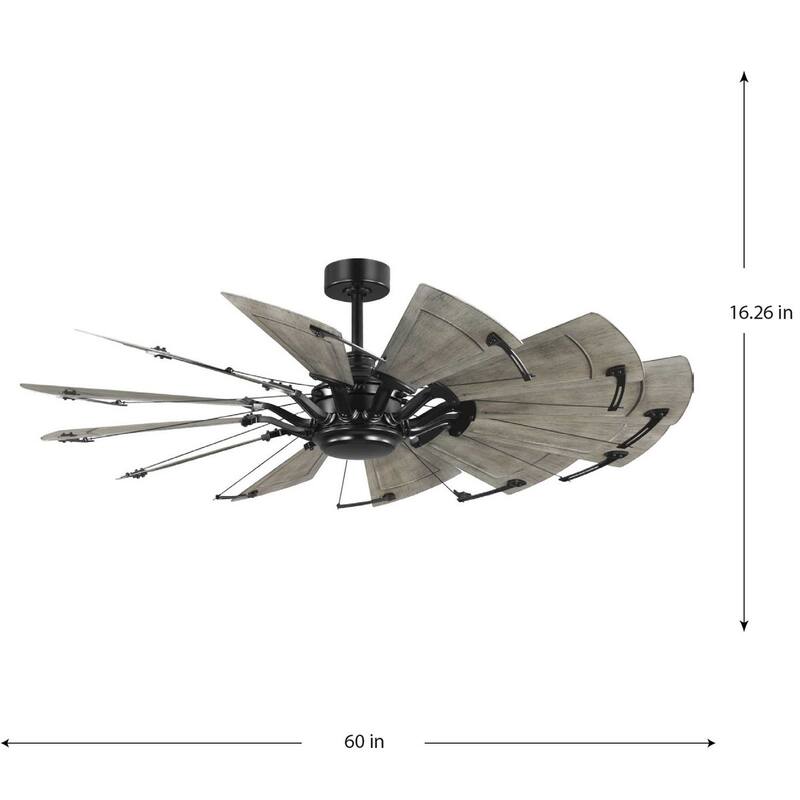Springer II Collection 60-in Twelve-Blade Matte Black Modern Farmhouse Windmill Ceiling Fan - 60 in x 60 in x 16.26 in