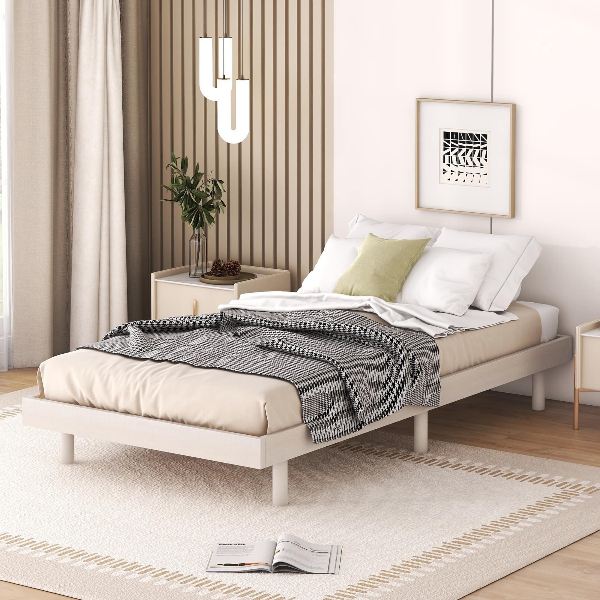 Unique Floating Design Twin Size Floating Platform Bed Frame Bed Bath