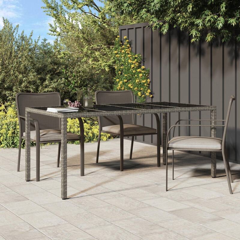 vidaXL Patio Table 74.8" Tempered Glass and Poly Rattan Table Multi Colors - 74.8 x 35.4 x 29.5 in - Grey and Black
