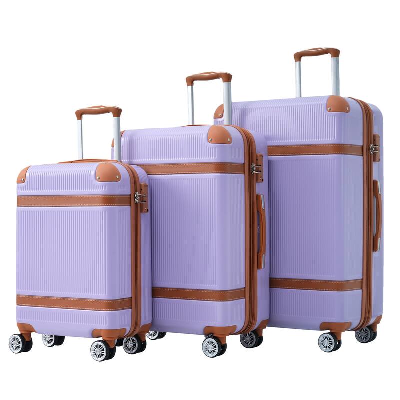 Luggage Sets, 3pcs ABS Hardside Expandable Suitcase w/Spinner Wheels Collision-Protection Angle TSA Lock - Purple