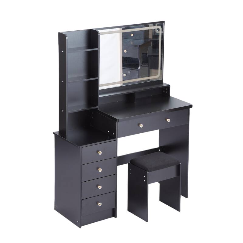 41" Large Vanity Set with 3-Color LED Mirror and Cushioned Stool