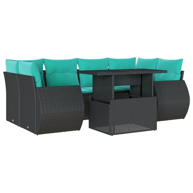vidaXL Patio Sofa Set with Cushions and Table Outdoor 7 Piece Poly Rattan - 24.4 x 24.4 x 27.2