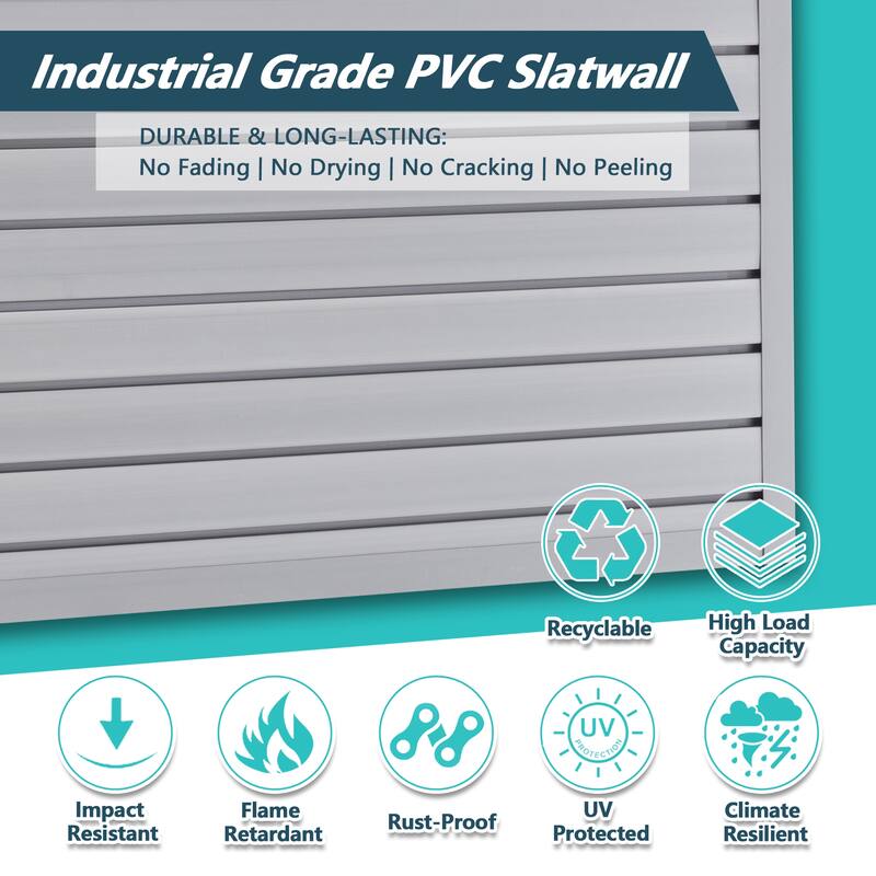 PVC Slat Wall Panels Heavy Duty Interlocking Design 4ft x 2ft Graphite Covers 8 Sqft - 47.24"L x 23.62"W x 0.25"H