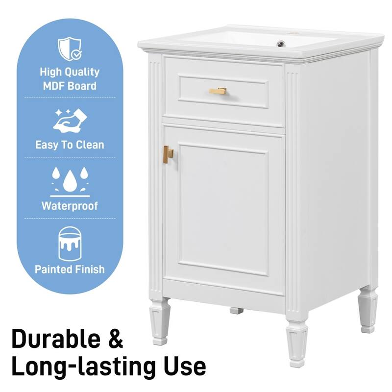 20" Bath Vanity, Engineered Wood, Tilt Out Drawer, Space Saving