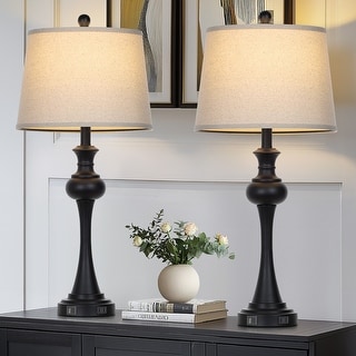 28.75'' Modern Table Lamp with USB & Type-C Charging Ports, 3-Way Touch Control(Set of 2)