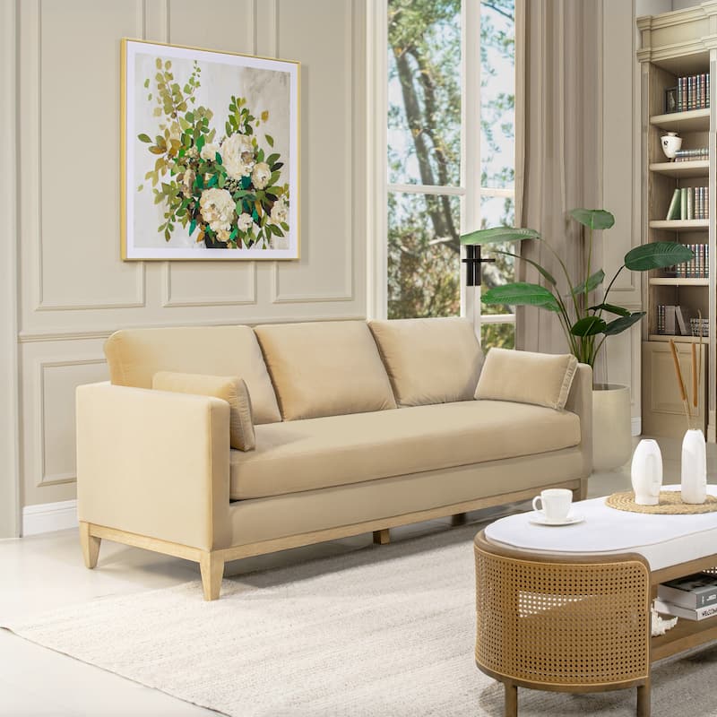 Knox 84" Modern Farmhouse Velvet Track Arm Sofa