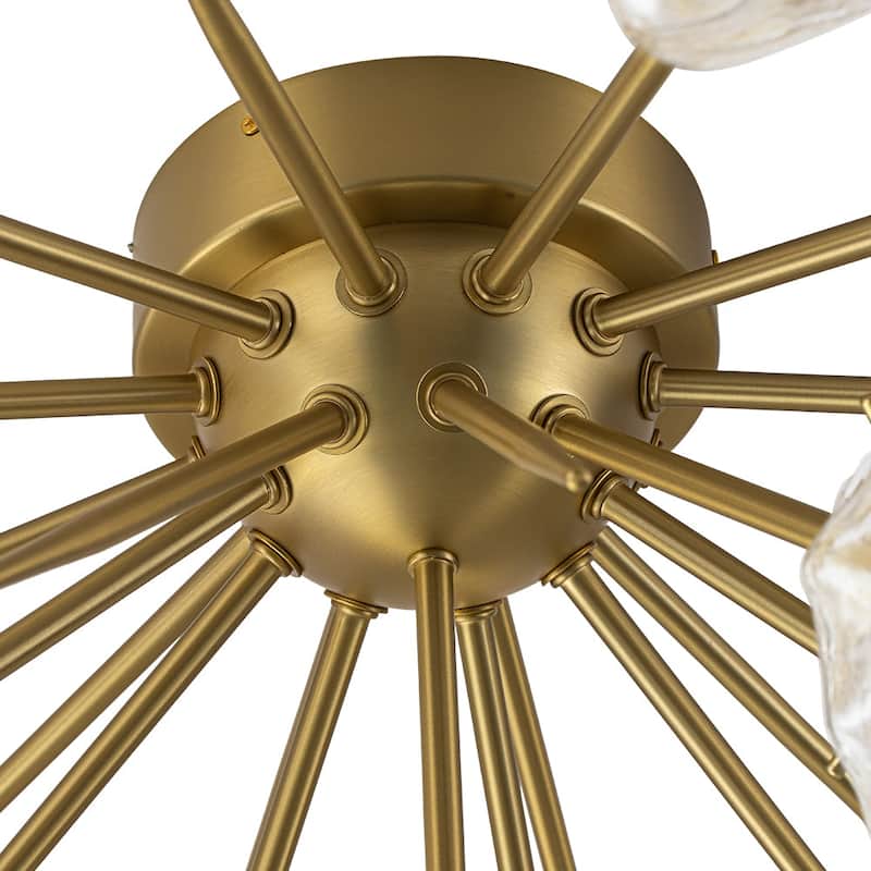 9-Light Modern Brass Irregular Ice Cube Glass Sputnik Semi-Flush Mount