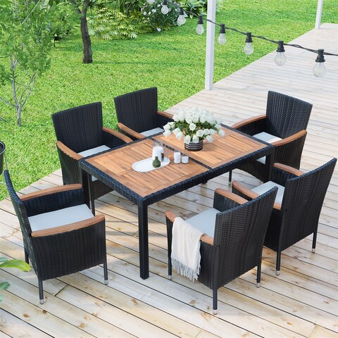 Merax 7-Piece Outdoor Patio Garden PE Rattan Wicker Dining Set
