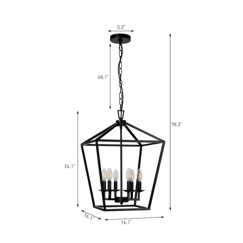 6 - Matte Black/ Gold Light Pendant - 16"x16"x24"