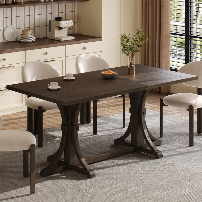 Rustic Farmhouse 60" Rectangular Dining Table with Trestle Base for 6-Person