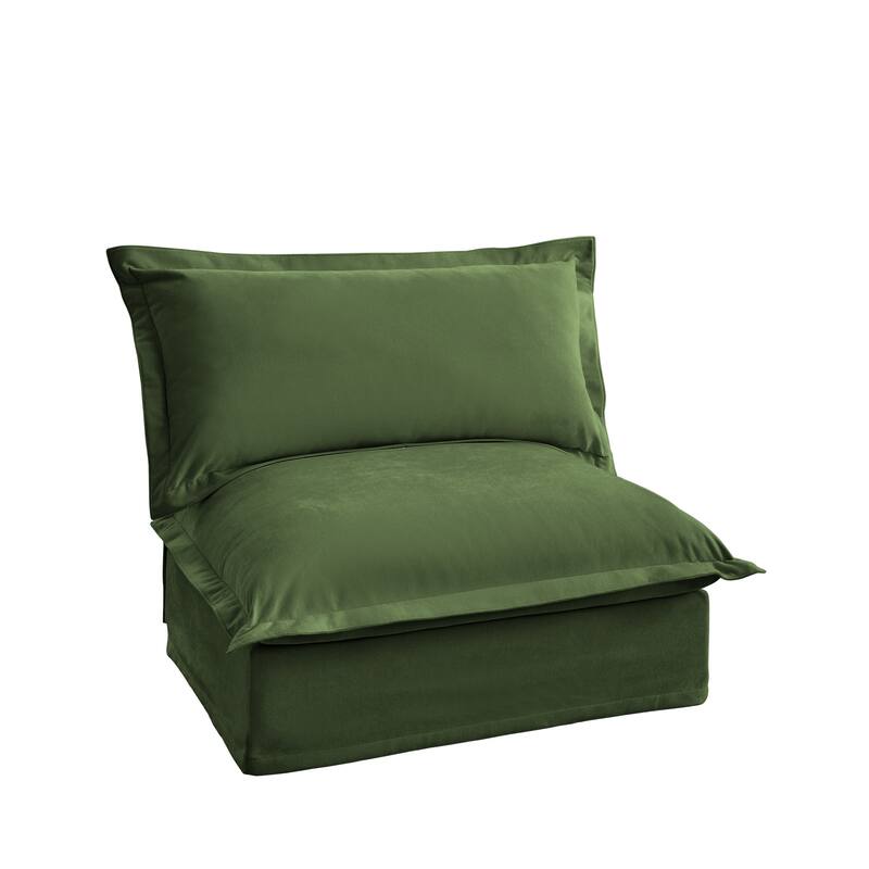 Armless Green Sofa in Chenille, 37x33x35 inches